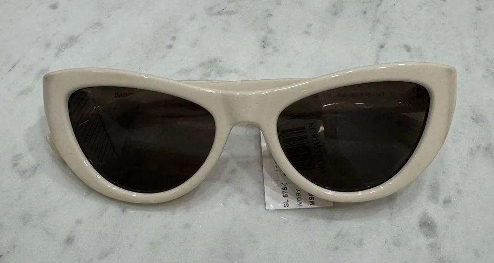 NEW- Saint Laurent 53mm Cat Eye Sunglasses in Ivory - Image 6