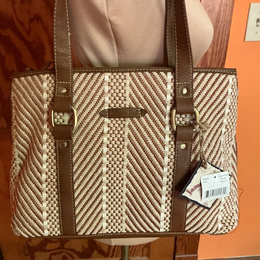 NWT Jamaica Bay Woven Tote | Neutral Brown & Cream Shoulder Bag - Image 7
