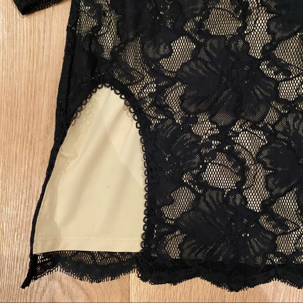 NBD Lace Overlay Off Shoulder Mini Dress in Black - Image 3