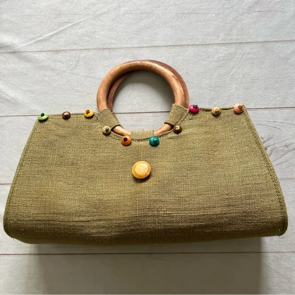 Unbranded bohemian round wooden handles Boho straw wooded beaded tote bag - Image 30