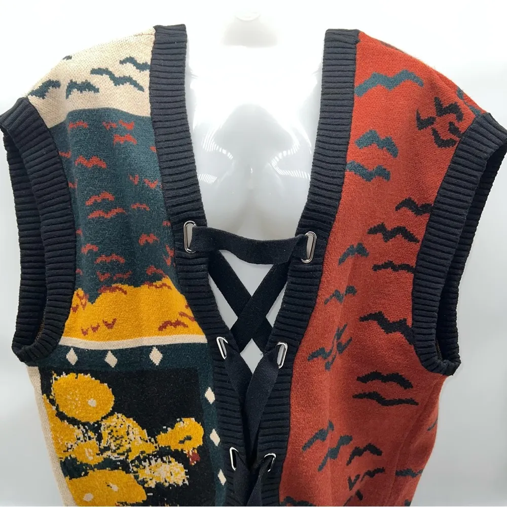 Vincent Van Gogh Collection Lace Up Back (or Front) Pattern Sweater Vest - Image 2