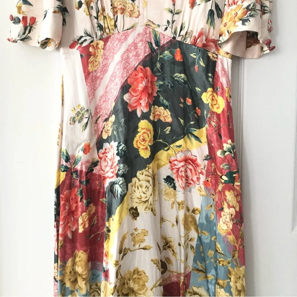 Monsoon ASOS OANA Ivory Floral Abstract Print Satin Tea Evening Dress 6US Medium - Image 8