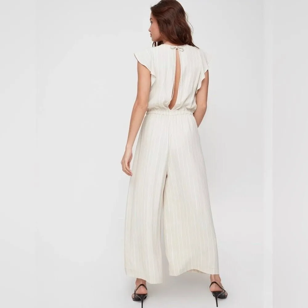 Aritzia Wilfred Fleurette Jumpsuit Cream Tan White Stripe Medium - Image 3