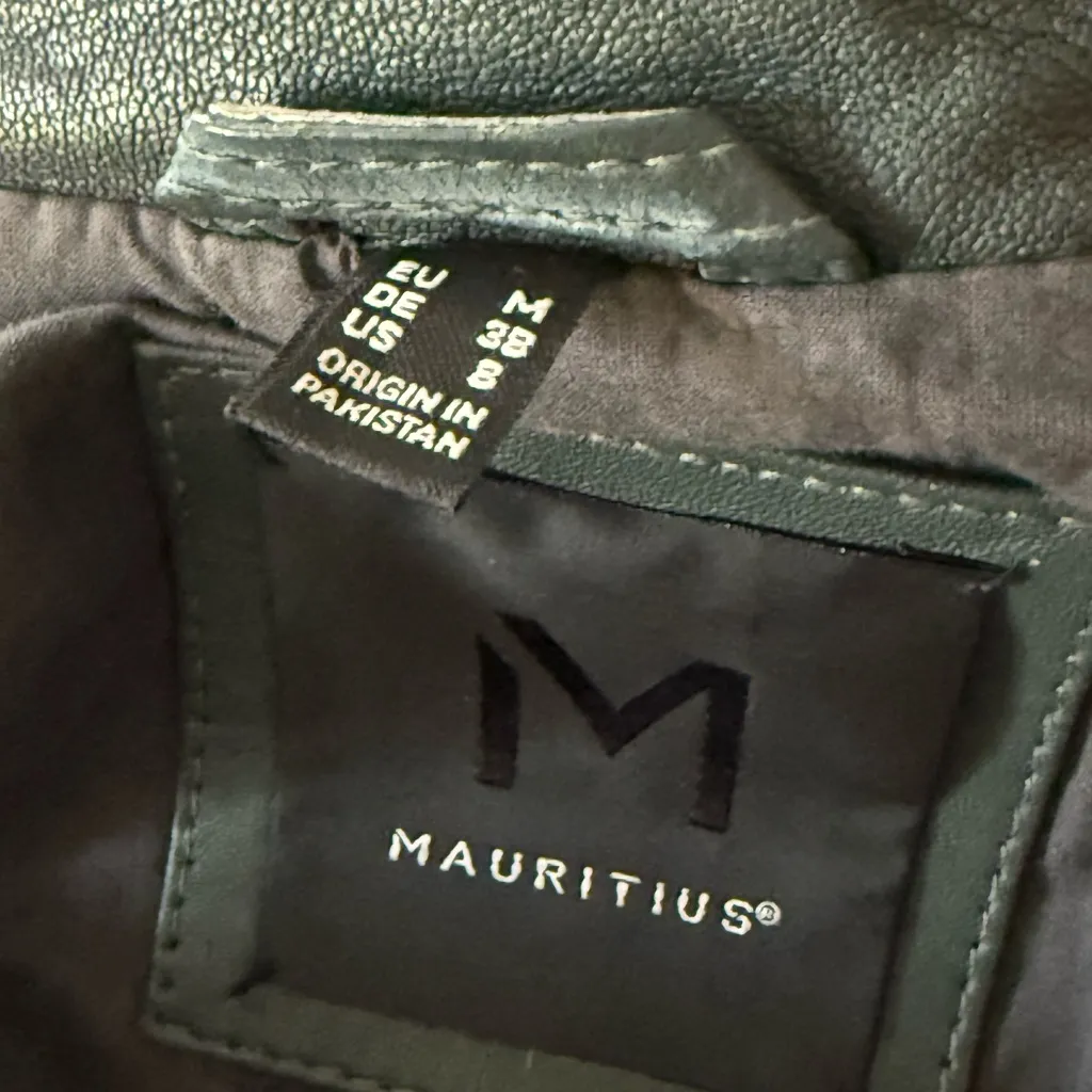 MAURITIUS Biker Moto Rock Grey Blue Leather Jacket | Medium 8 - Image 4