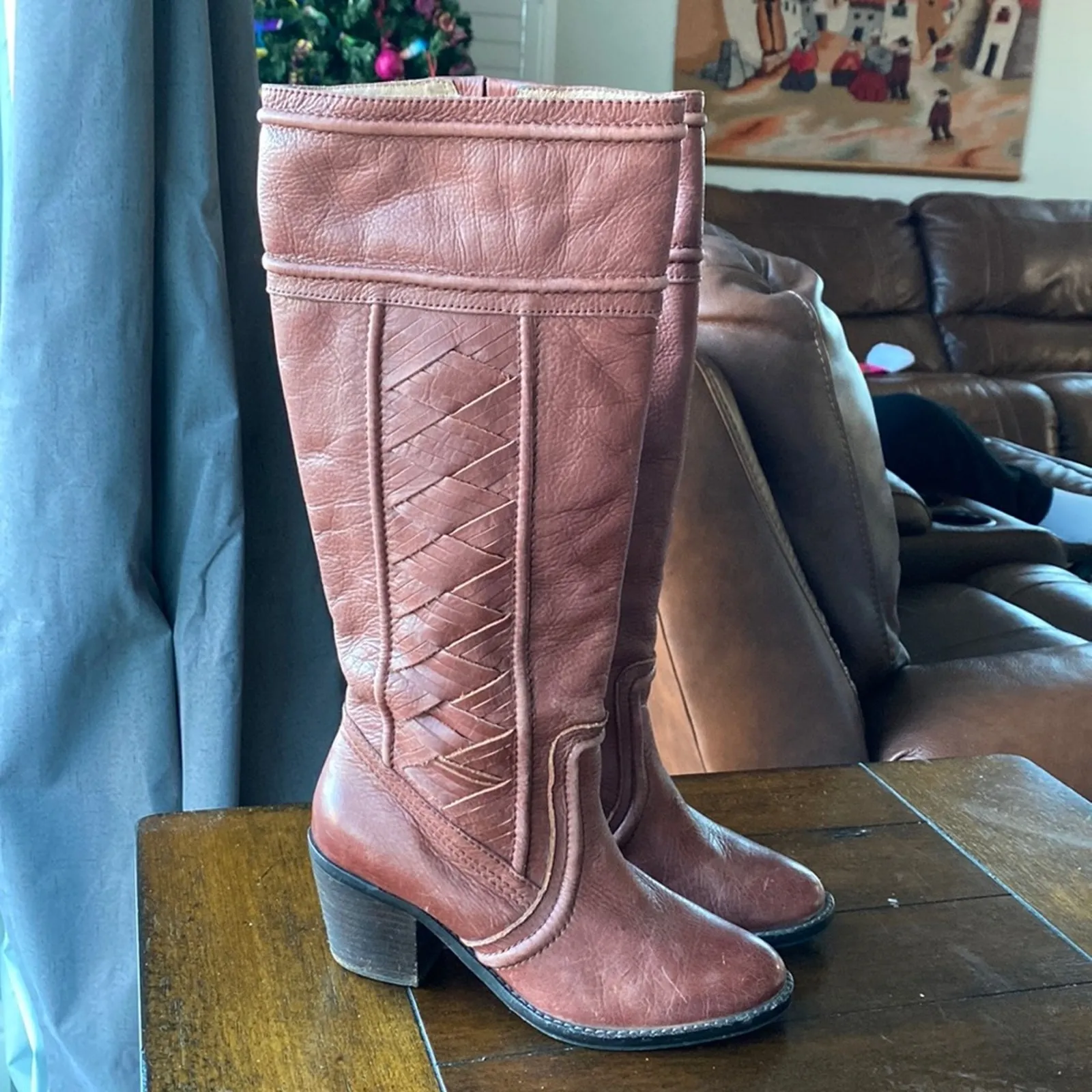 Fossil Felicia Chili Brown Leather hit just below the knee distressed size 6.5 - Image 2