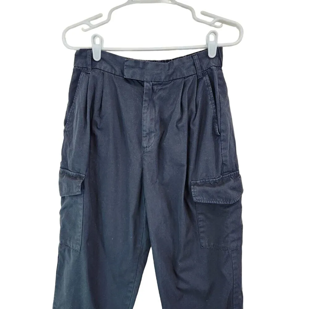 Gap Cotton High Rise Pleated Cargo Pants Trouser Black Size 6 Short Petite - Image 3