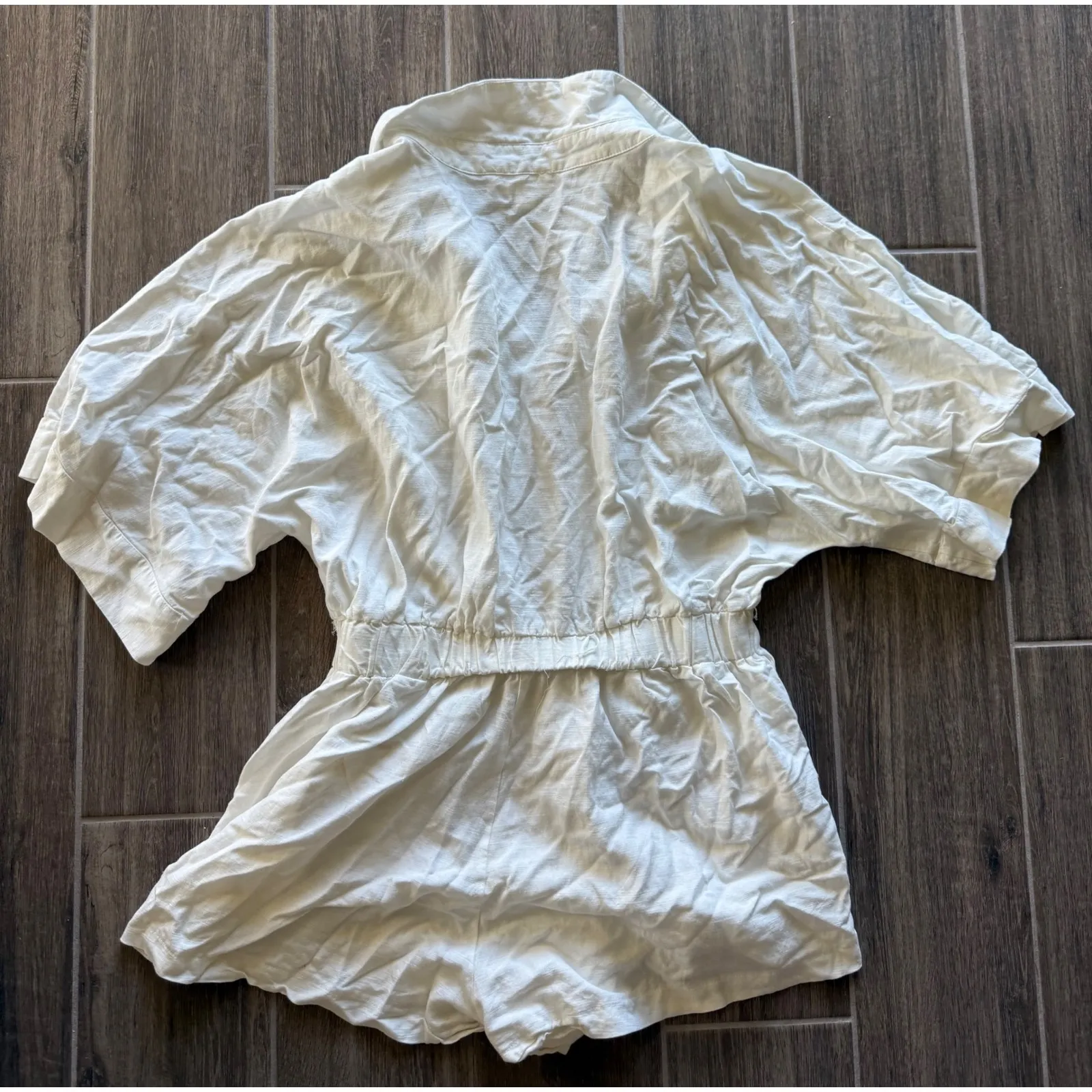 Mable Linen Blend Collared Button Up Short Romper White Size L Size L - Image 6