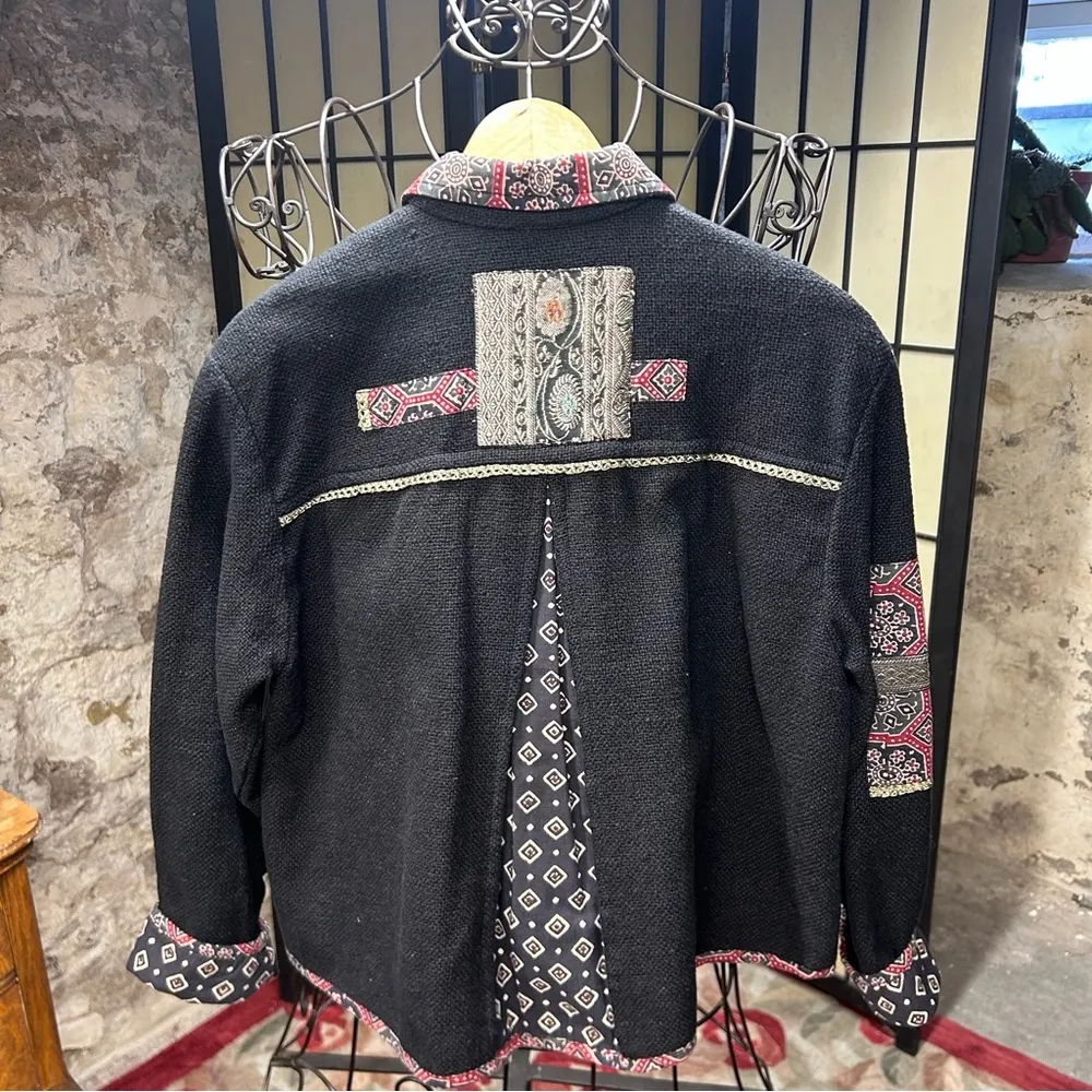FlashBack Cotton Patchwork Art Beaded Black Jacket: Size Medium - Image 5