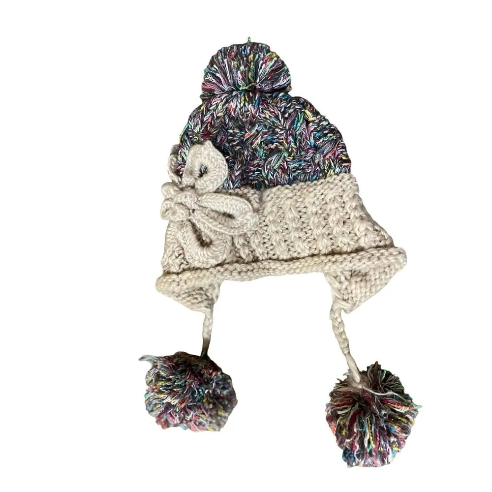Cute Winter Beanie Pom Pom Tie Used Womens One Size - Image 7