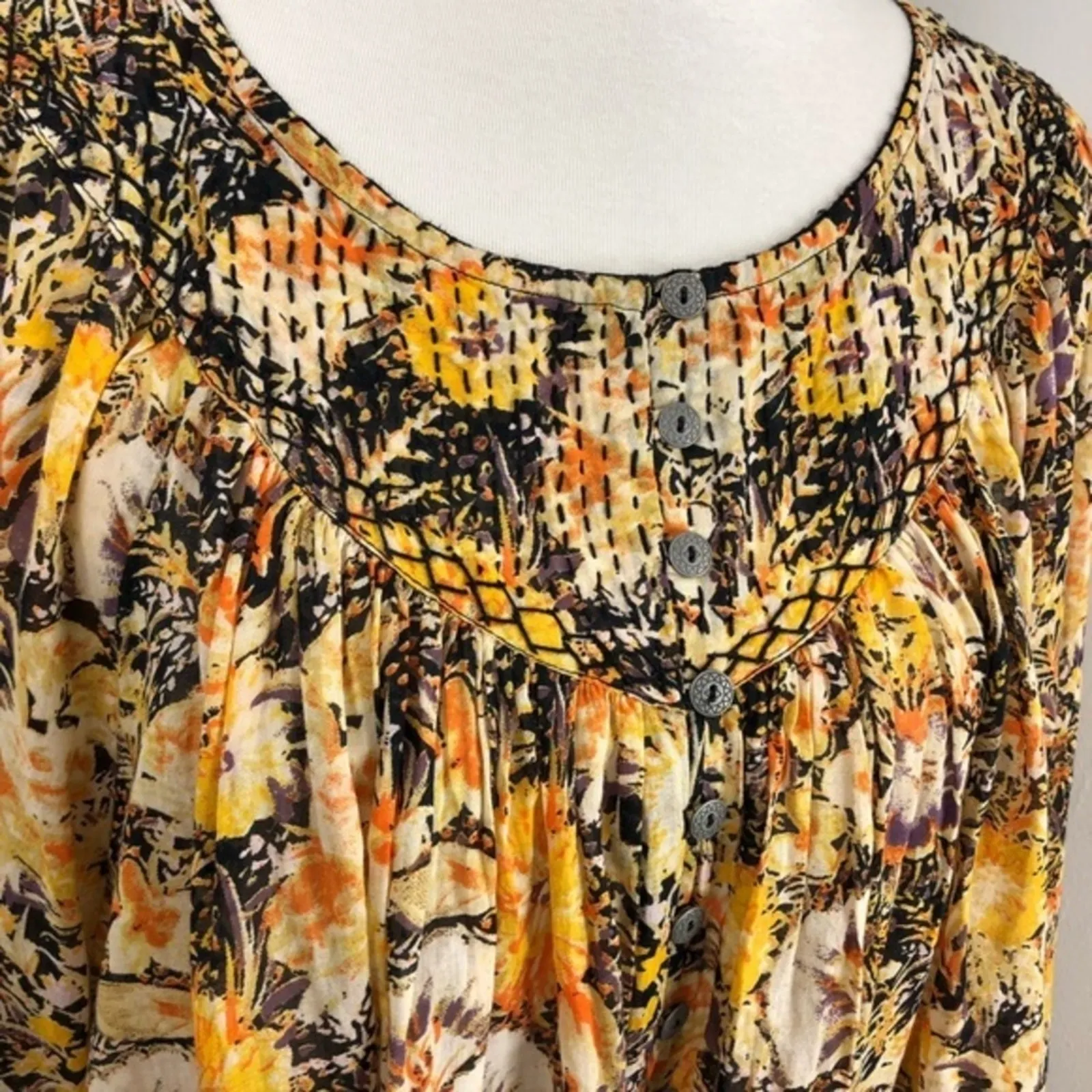 Free People Boho Floral Cool Meadow Printed Top in Midnight Combo Medium NEW - Image 4