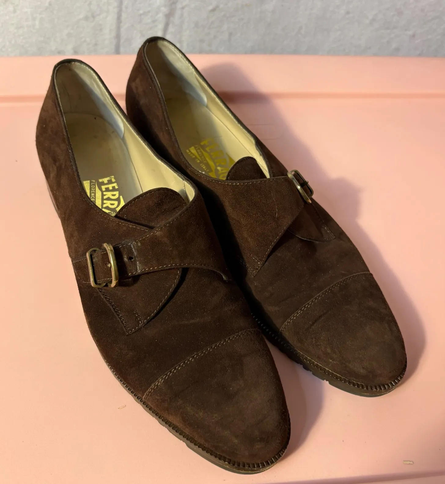 Salvatore Ferragamo Monk Strap Suede Loafers women's Size 9 AAA Brown Italy VTG - Image 1
