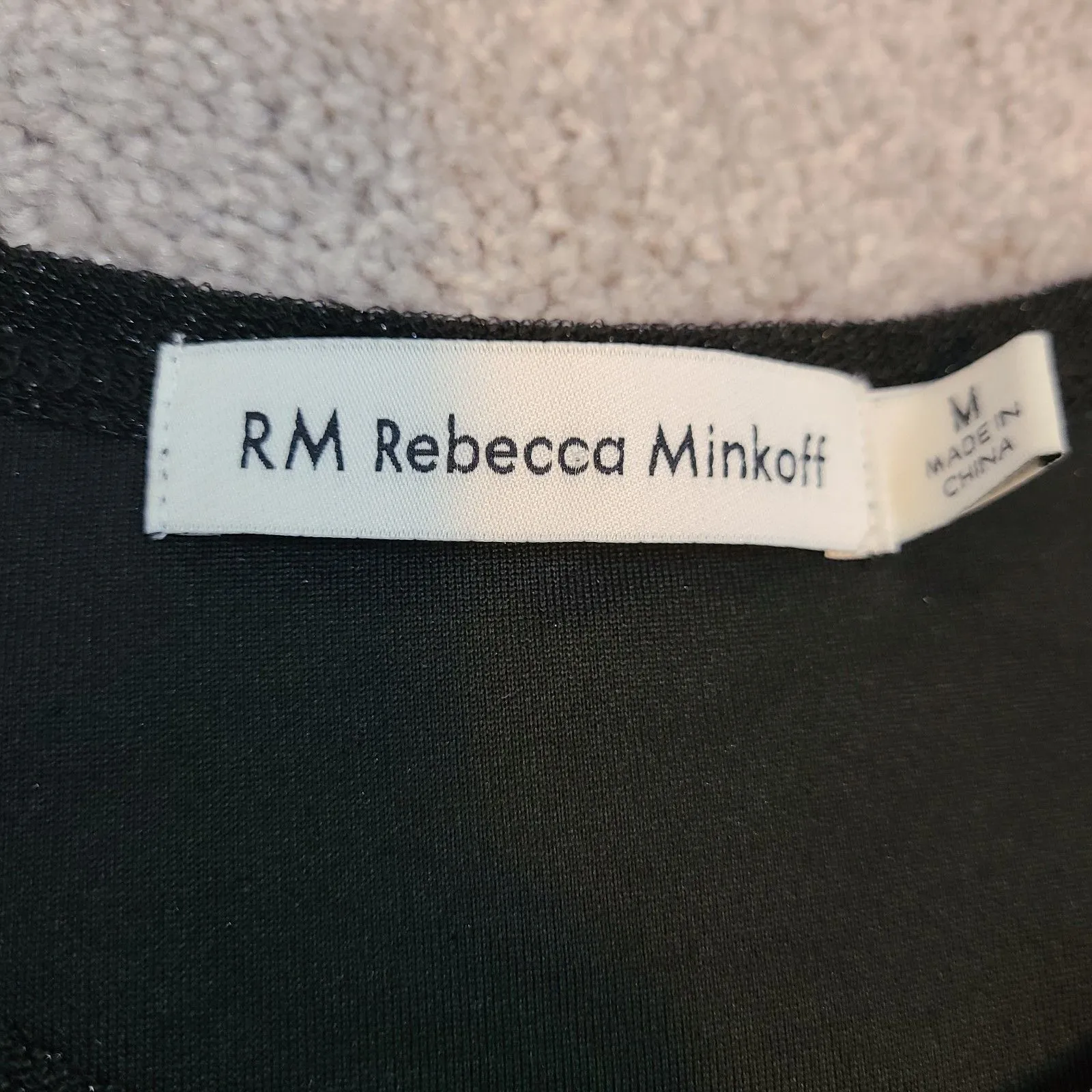 REBECCA MINKOFF Shimmer Metallic Tank Top  Med Ruched Sleeveless Black Sparkle - Image 7