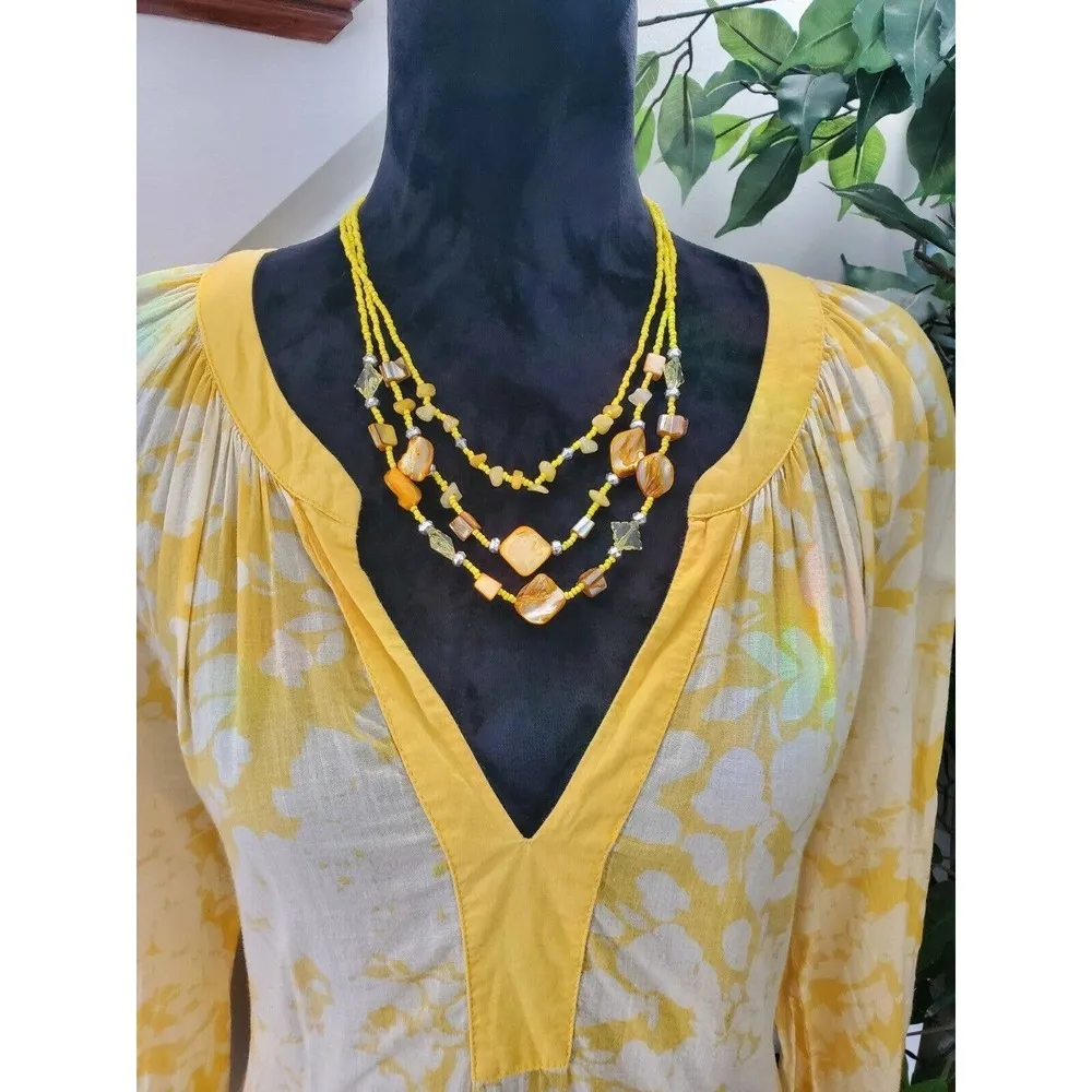 H&M Women's Yellow & White 100% Cotton V-Neck Long Sleeve Casual Blouse Size 14 - Image 2