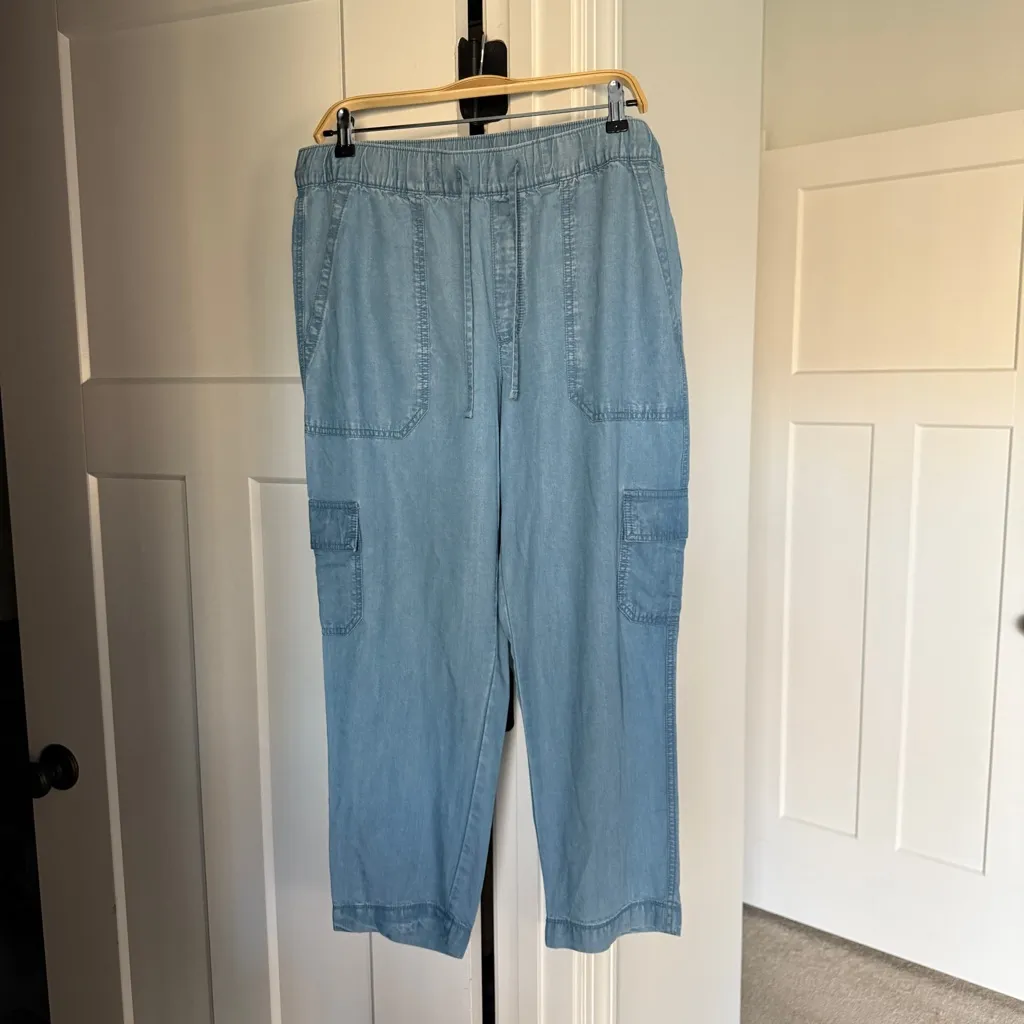 Gap Easy Pants Blue Chambray Pull On Relaxed Drawstring cargo - Image 2