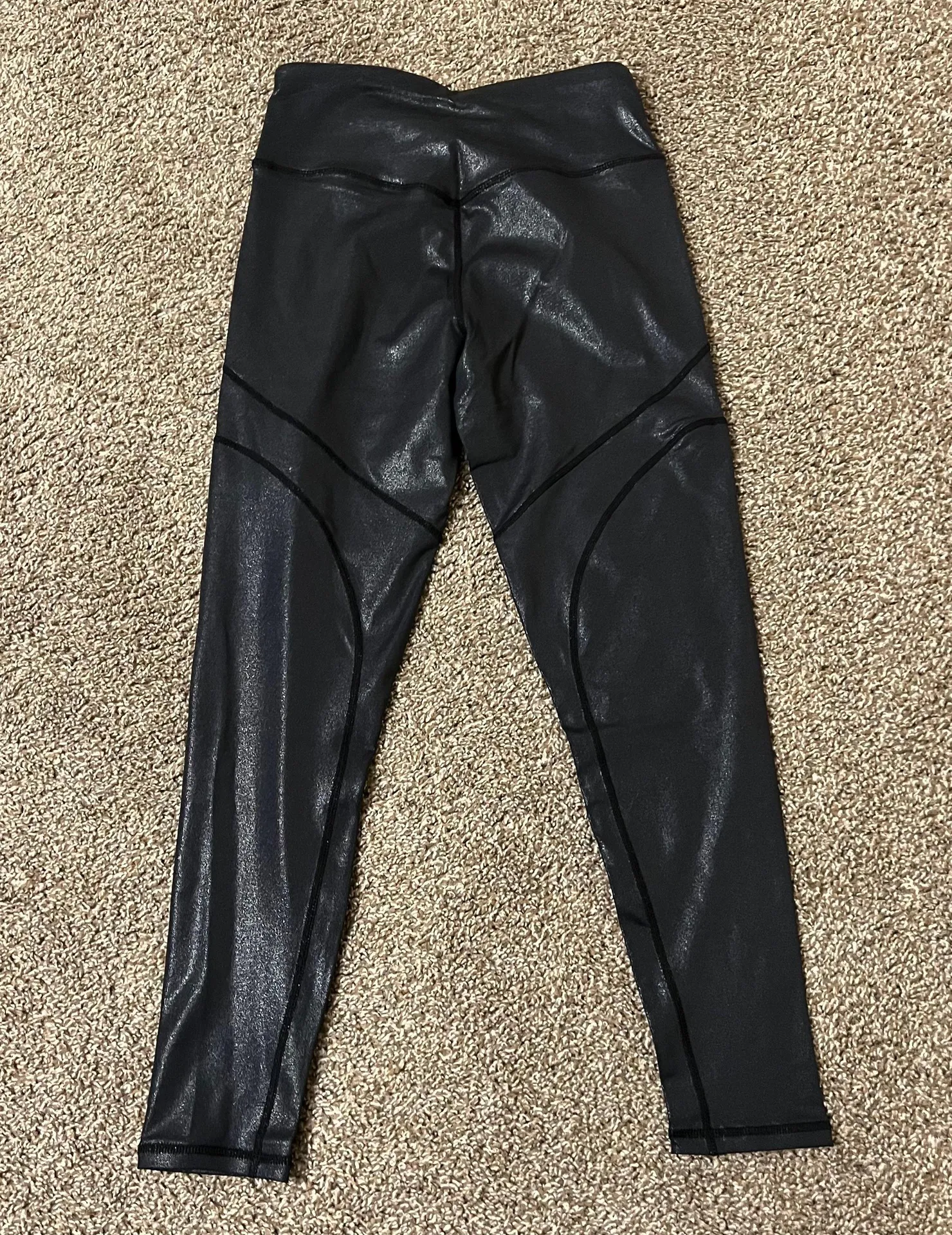 2pcs Pu Leather Short Sleeves Leggings Shaping Bodysuit Tummy Control Slip Body Shaper gym set crop top turtleneck high waist Black - Image 6