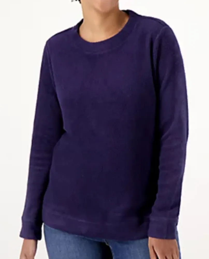 Denim & Co. Comfort Zone Baby Sherpa Crewneck Pullover in Navy Blue - Image 1