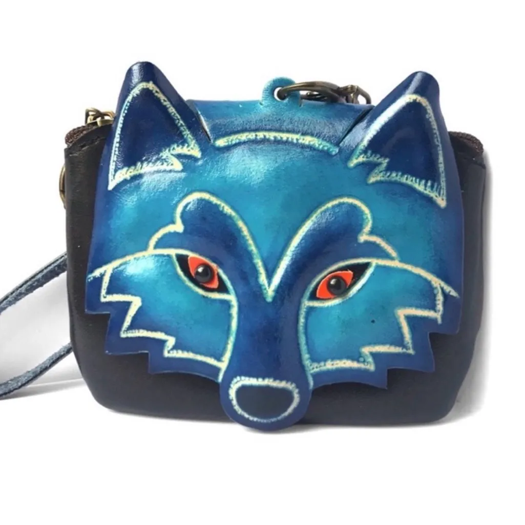 Genuine Leather Wolf Wristlet Blue - Image 2