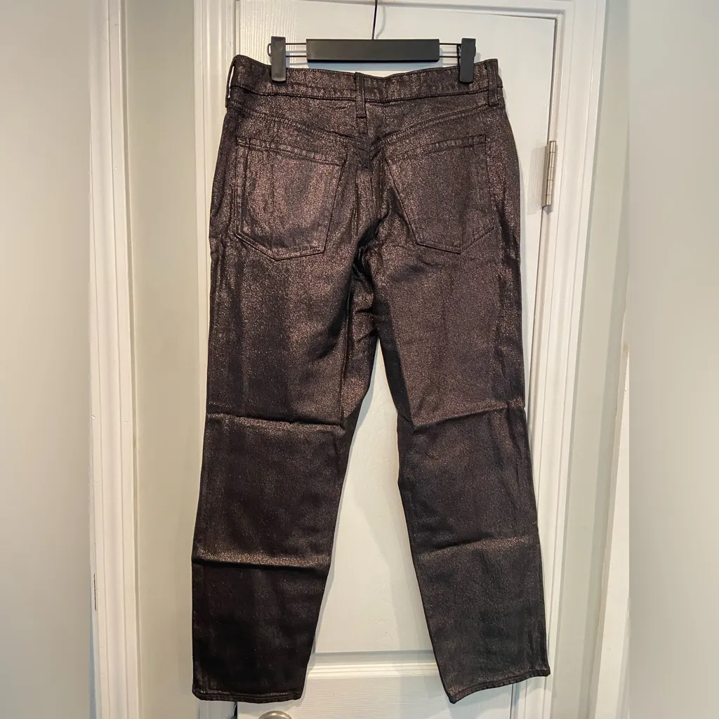 NWT Old Navy Size 12 Black Metallic Sparkle OG Straight Hight Rise Stretch Pants - Image 5