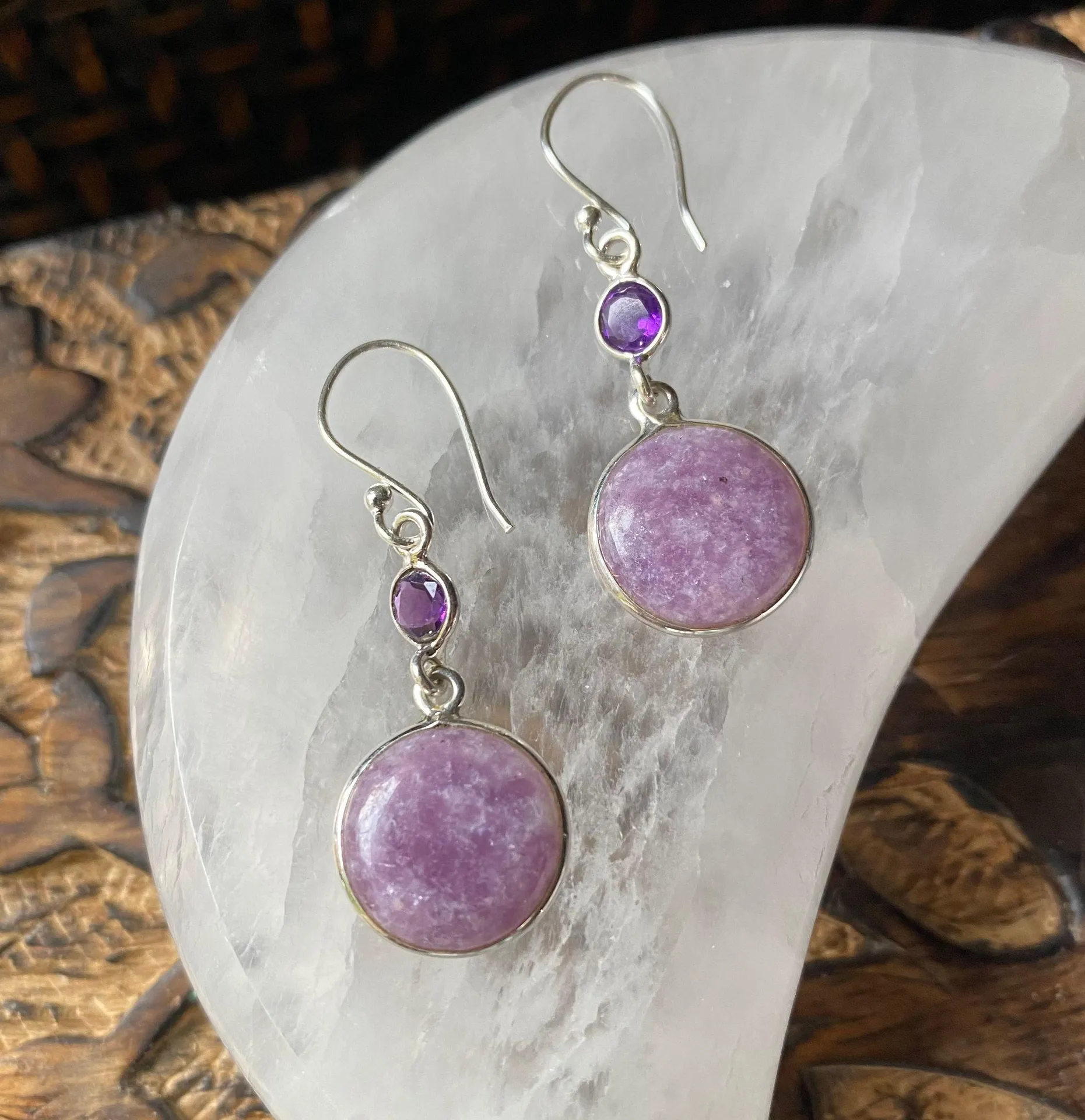 Purple Lepidolite &  Sterling Earrings - Image 2