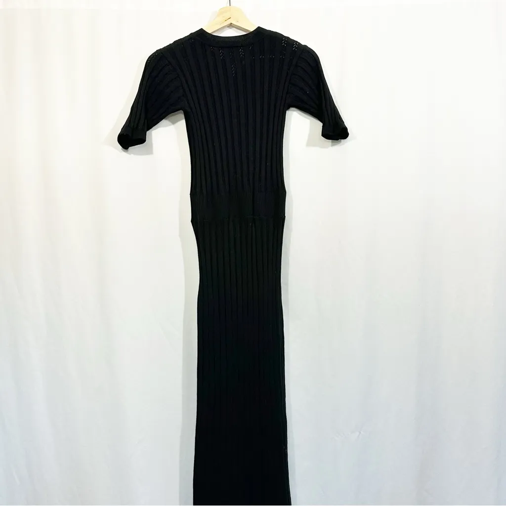 Varley Malia Knit Short Sleeve Midi Dress in Black - Image 9