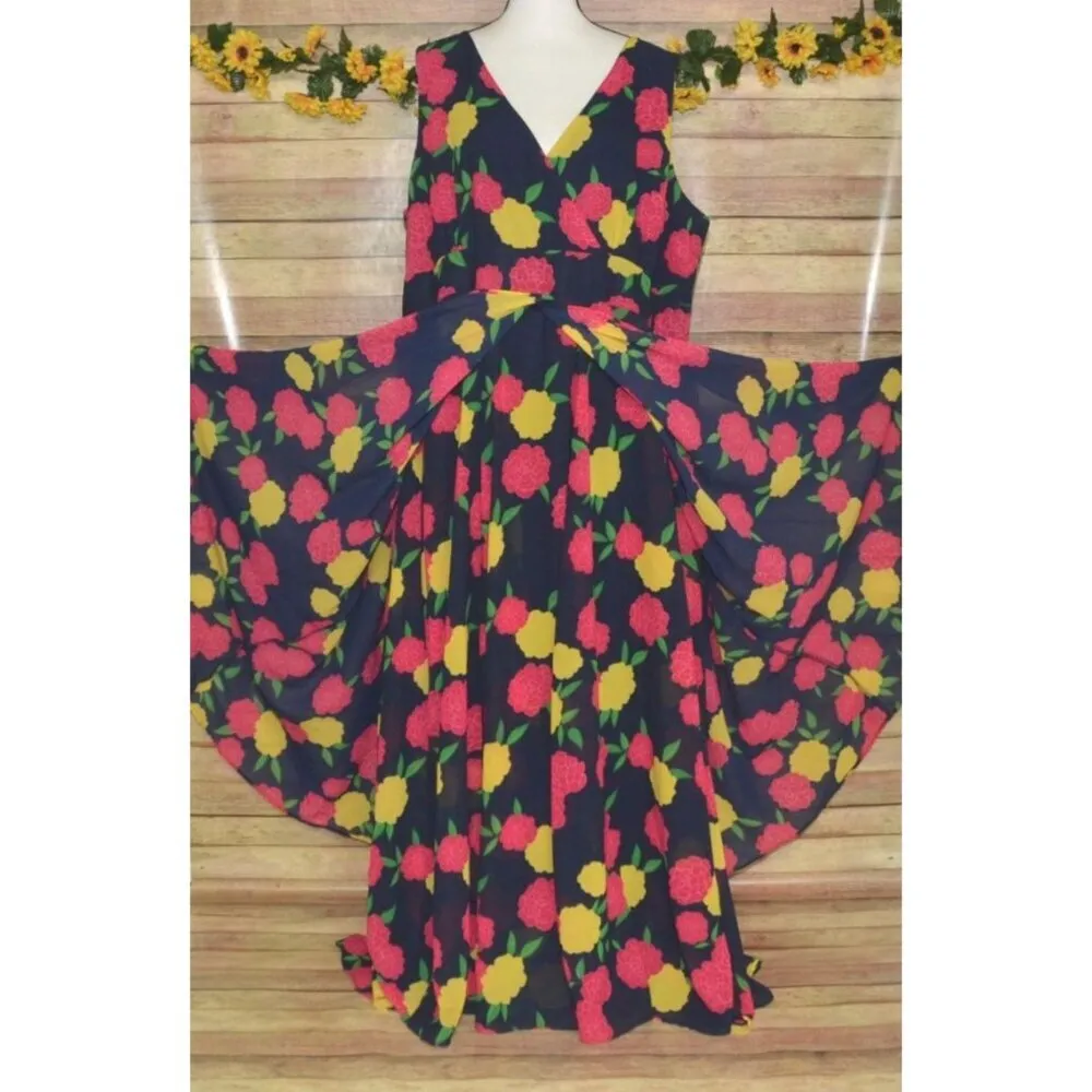 Jessica London Blue Floral Sleeveless Dress Plus Size 24 Flowy Ruffles Spring - Image 5