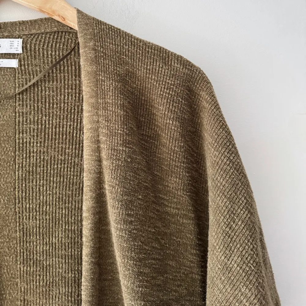 Mango Linen Moss Green Open Cardigan - Image 2