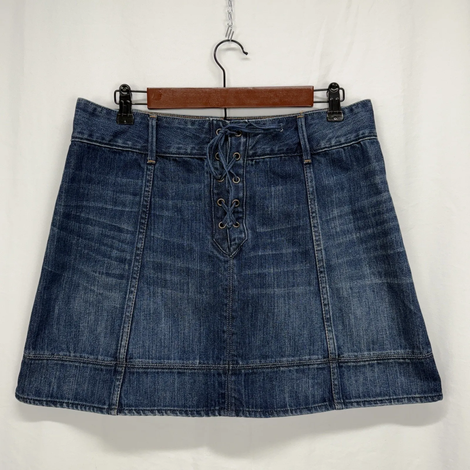 Abercrombie & Fitch Womens Lace Up Denim Mini Skirt Blue 100% Cotton Size 10 Y2K - Image 2