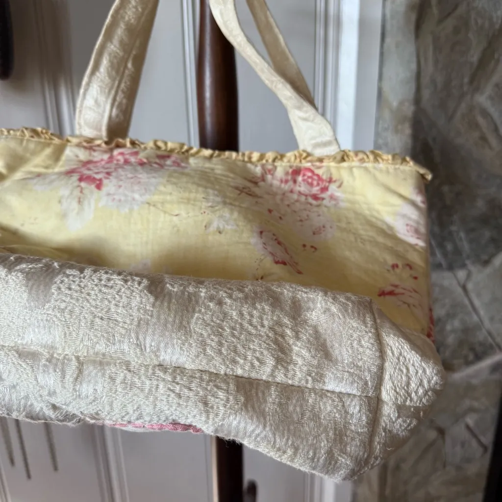Vintage Handmade Patchwork Embroidered Cotton Tote Cottagecore Bag Pink - Image 10