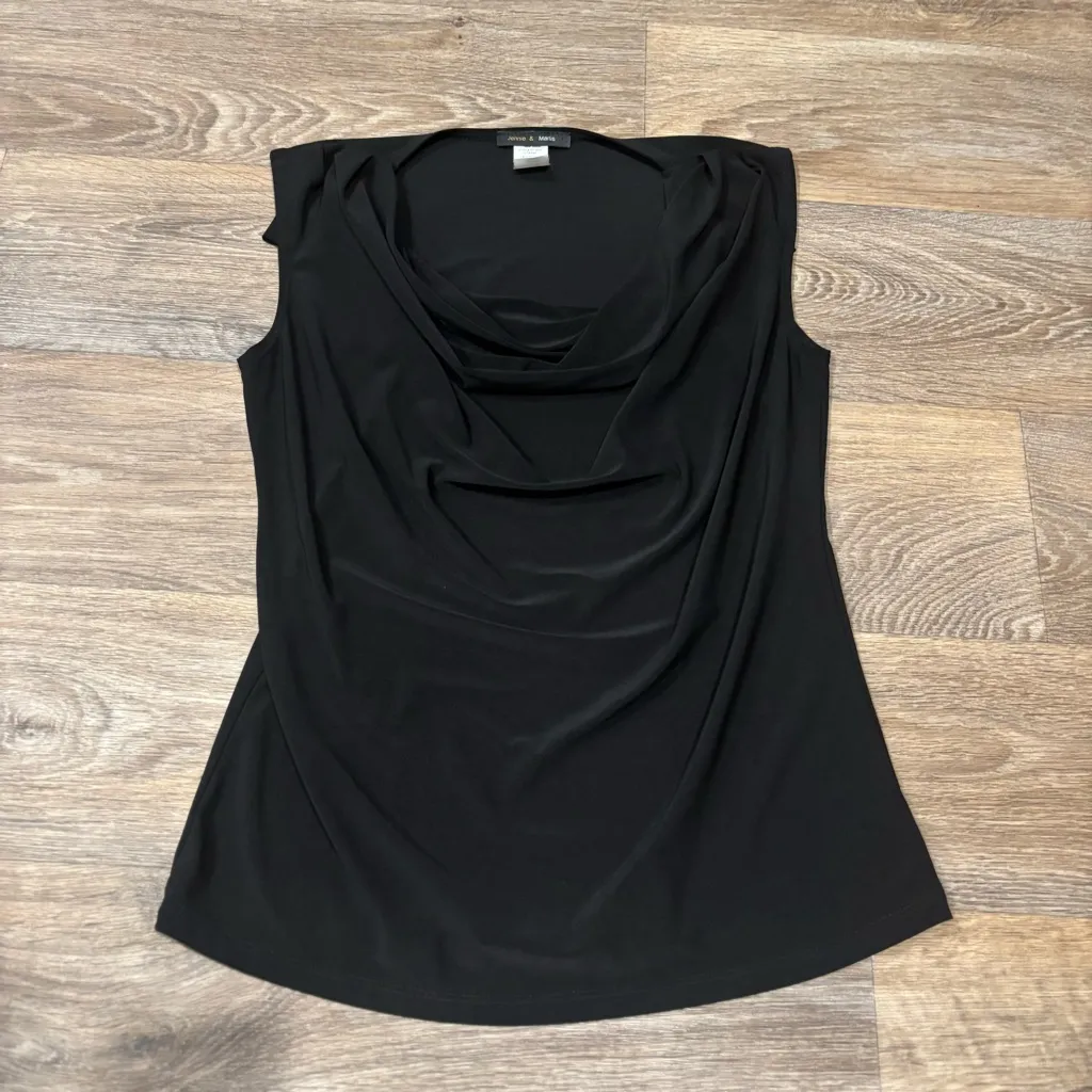 Jennie & Marlis Black Cowl Neck Sleeveless Top Medium Made in USA Minimalist - Image 2