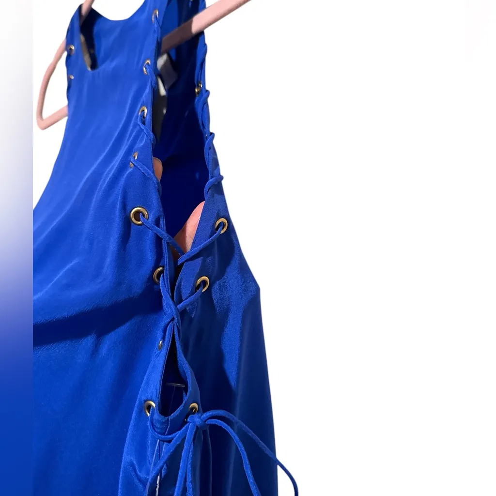 AMANDA UPRICHARD SILK SLEEVELESS COBALT BLUE GROMMET DETAIL SIDE TIES TOP S - Image 5