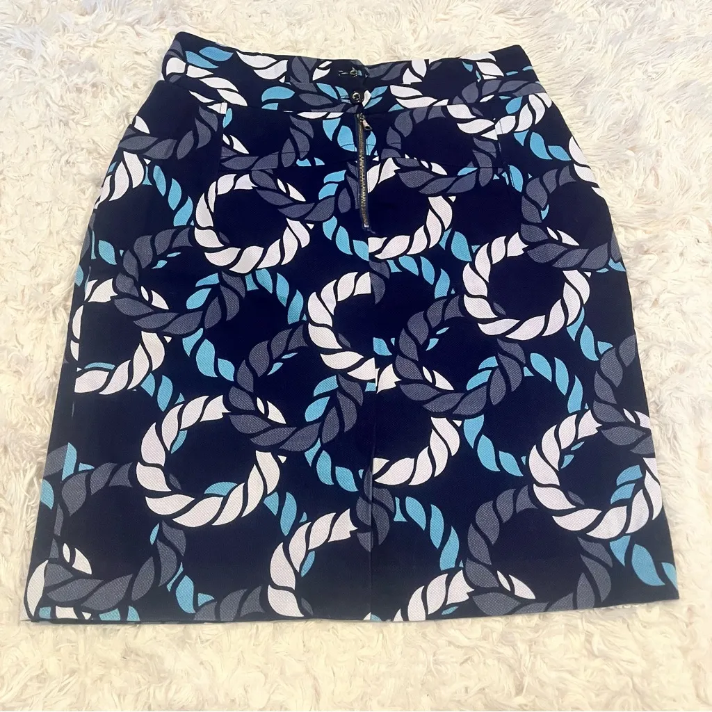 Leifsdottir Navy and White Geometric Pencil Skirt Nautical Size 4 Blue - Image 10