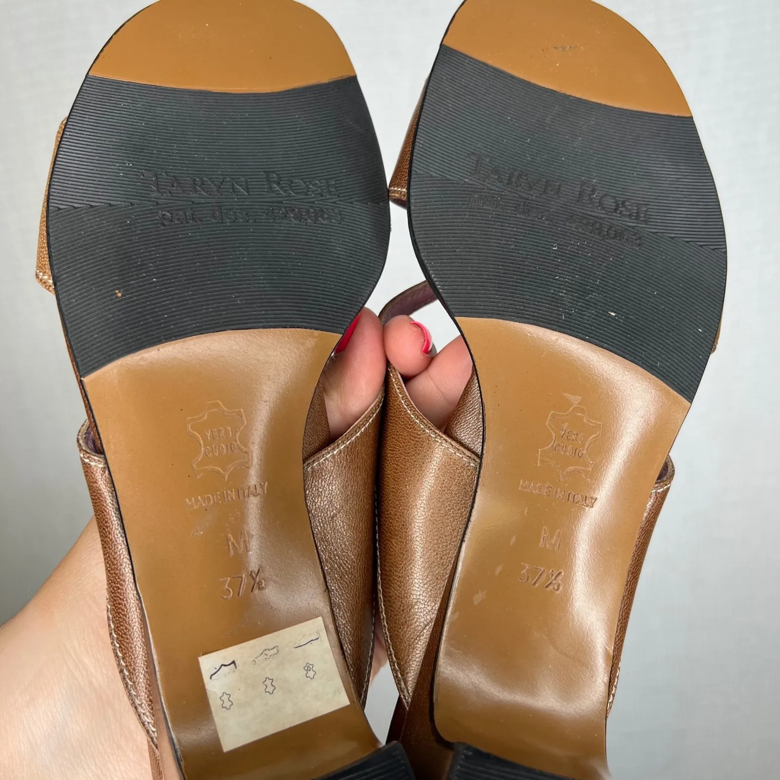 Taryn‎ Rose Made in Italy Bronze Metallic Leather Heel Sandals - Image 5