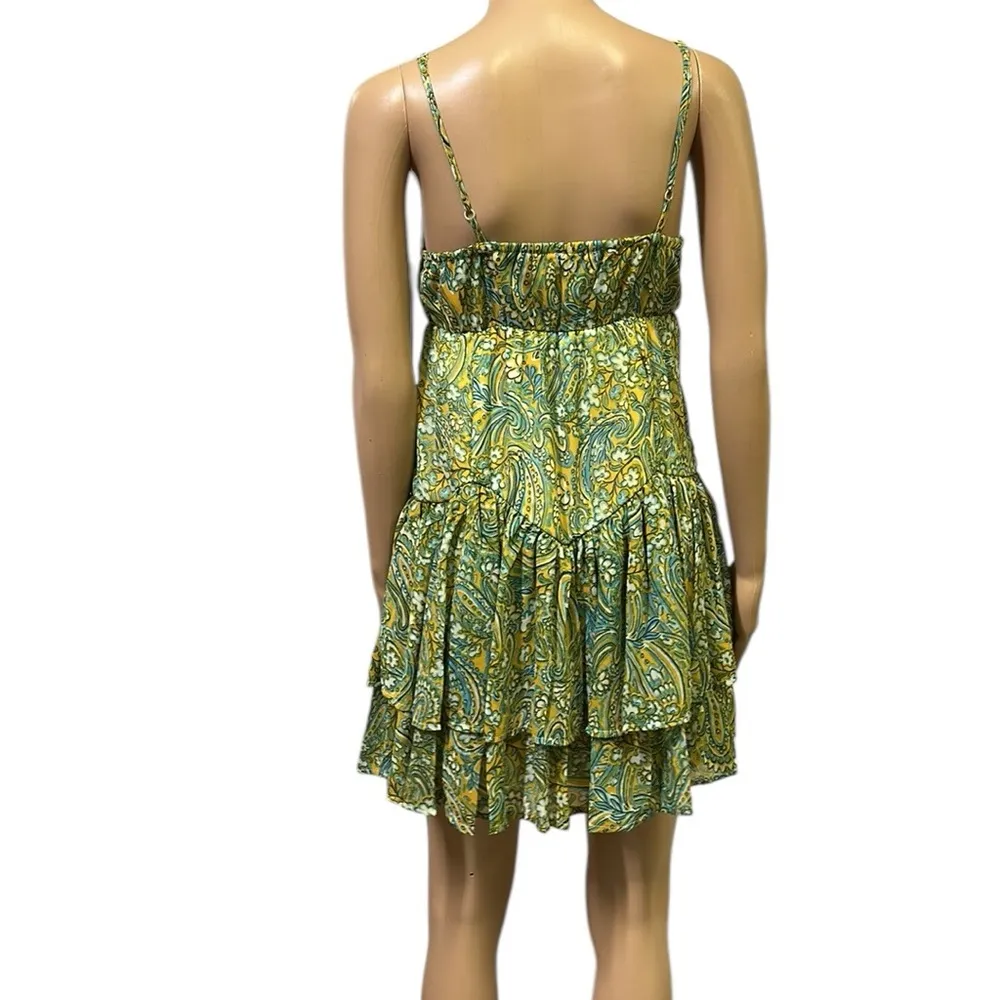 Japna Paisley Floral Yellow Green Blue Sleeveless Spaghetti Strap Lined Dress S - Image 6