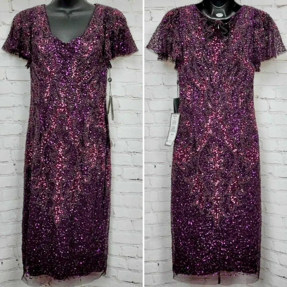 NWT Adrianna Papell Beaded Sheath Cocktail Holiday NYE Party Dress Purple 4 S - Image 4