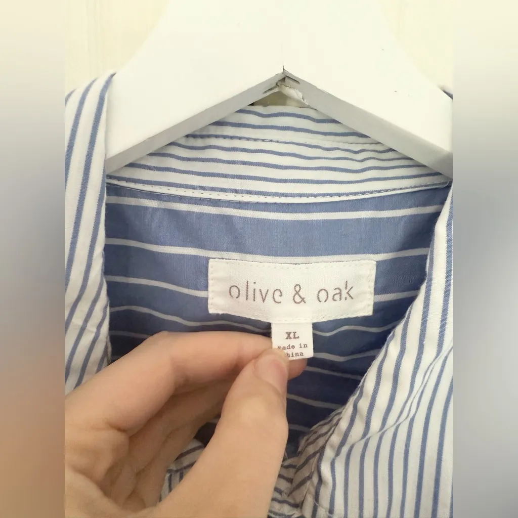 Olive & Oak Blue White Stripe Oversize Button Down Shirt Women’s Size XL - Image 3