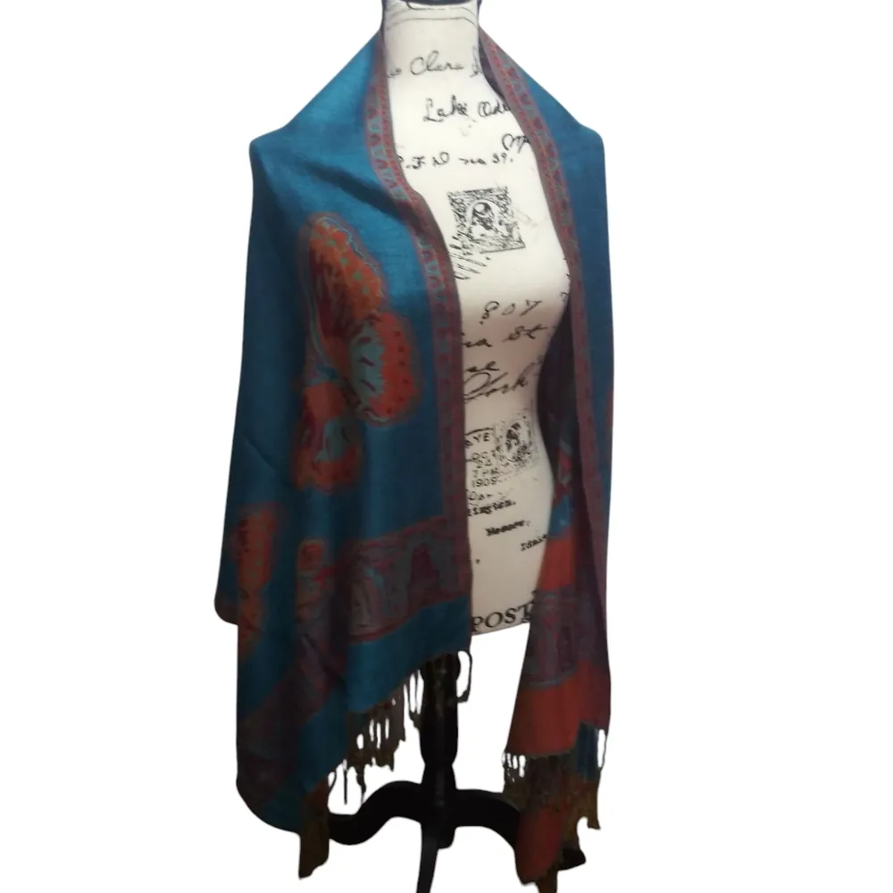 Blue Elegant Blue Butterfly Fringe Novelty Spring Summer Scarf Shawl - Image 2