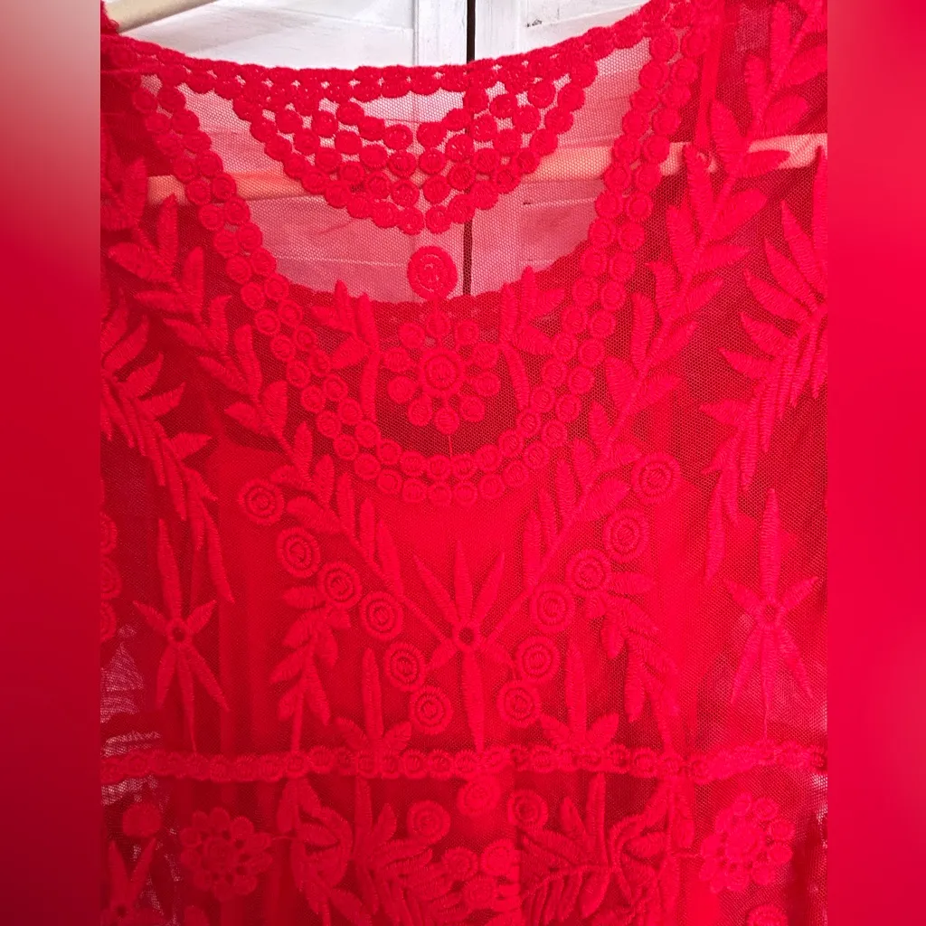 EXPRESS size XS Cherry Red Long Sleeve Crochet Lace Mini Dress NWT - Image 7