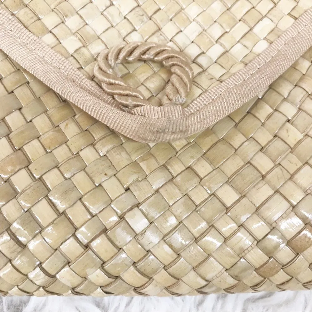 VINTAGE Liz Clairborne Woven Straw Envelope Shoulder‎ Bag Purse Tan Beige Summer - Image 4