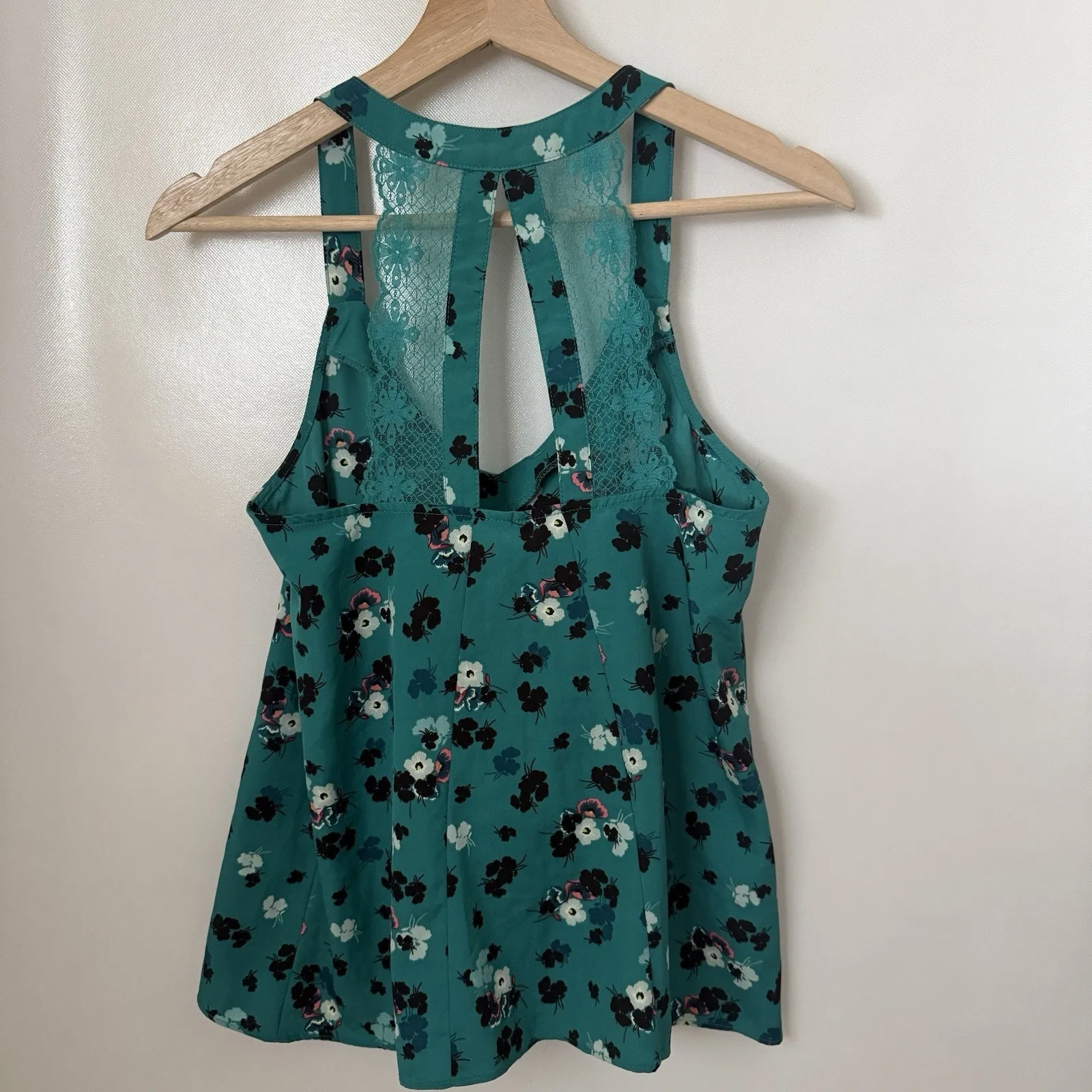 LC Lauren Conrad Cami Tank Racer Back Lace Ruffle Teal Floral Cottagecore Top XS - Image 2