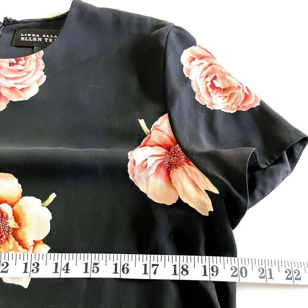 Vintage Linda Allard Ellen Tracy silk black floral print swing shift dress sz 12 - Image 7