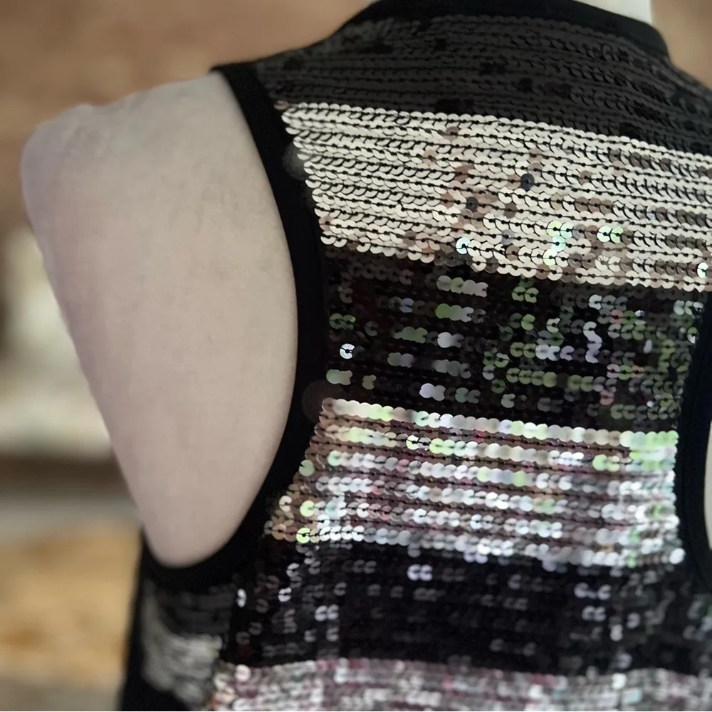 Joseph Ribkoff Vest Cocoon Knit Sequin Racerback Open Front Black 6 Cocktail Mod - Image 9