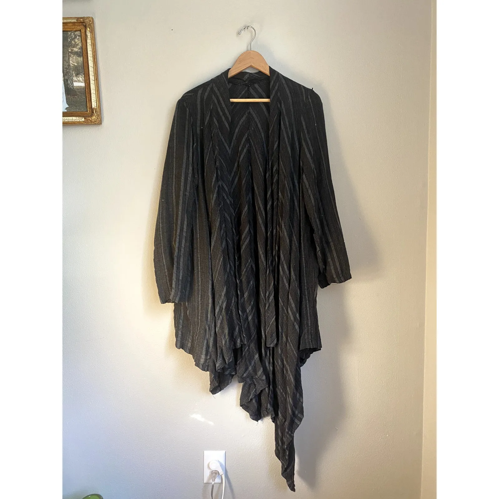 Skullz London Striped Cotton Black Asymmetrical Drape Duster Cardigan Whimsygoth Size XL - Image 2
