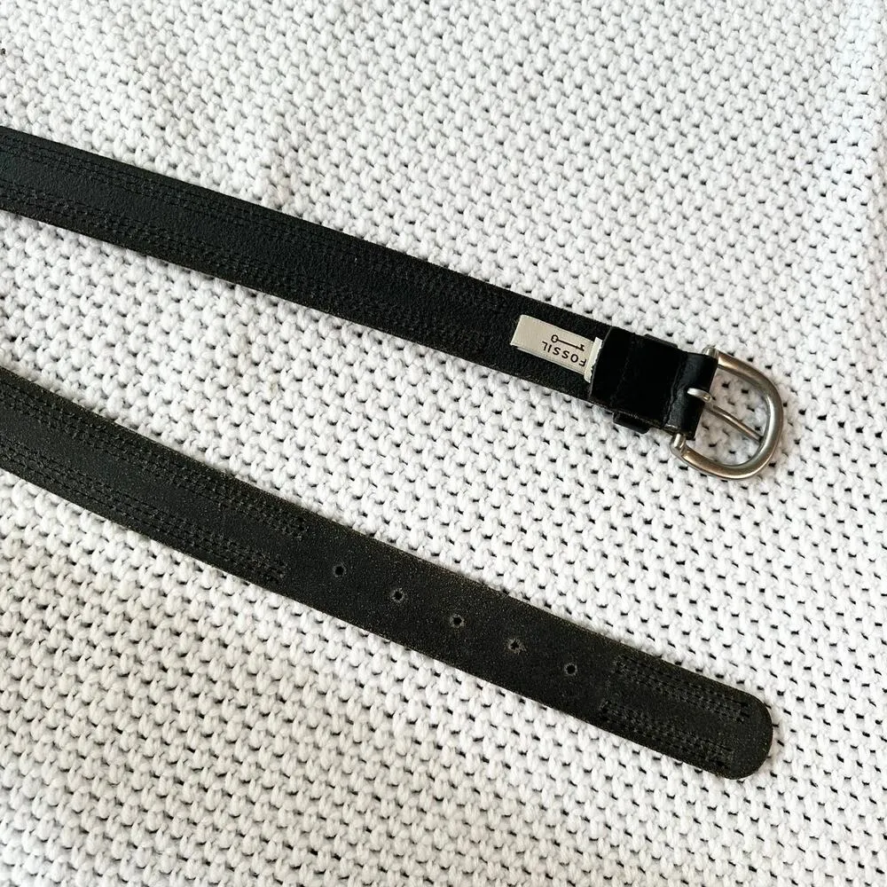 Fossil Vintage Black Leather Bronze Metallic Medallion Matte Geometric Belt M/L - Image 7