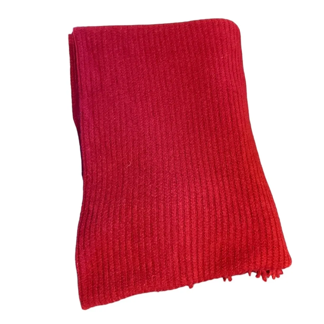 Brick Red Ribbed Open Front Cardigan Shawl Wrap with Fringe One Size Size L - Image 4