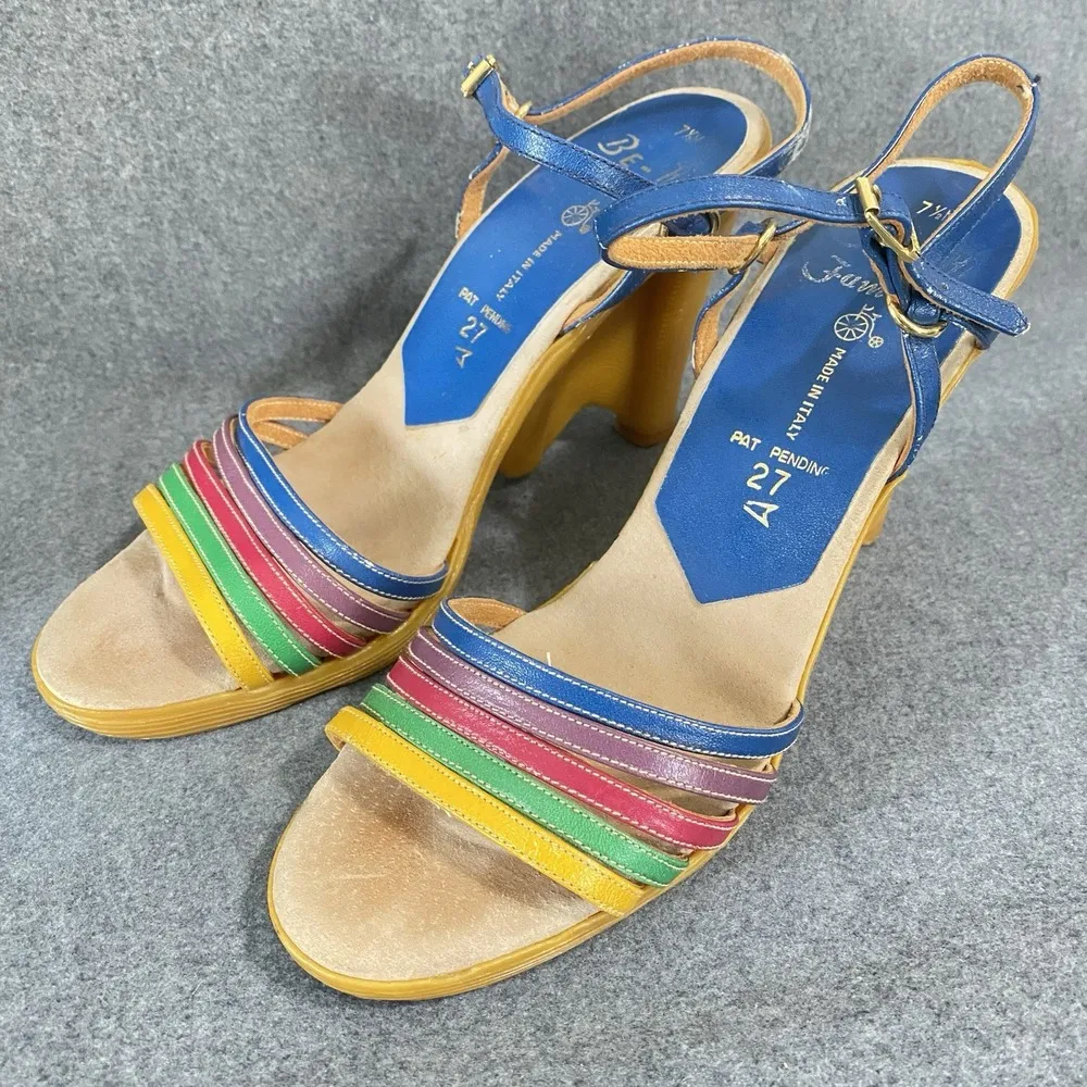 Famolare Vintage Wavy Sole Platform Shoes Wedges Sandals 70s Size 7.5 M FLAWED Brown - Image 8