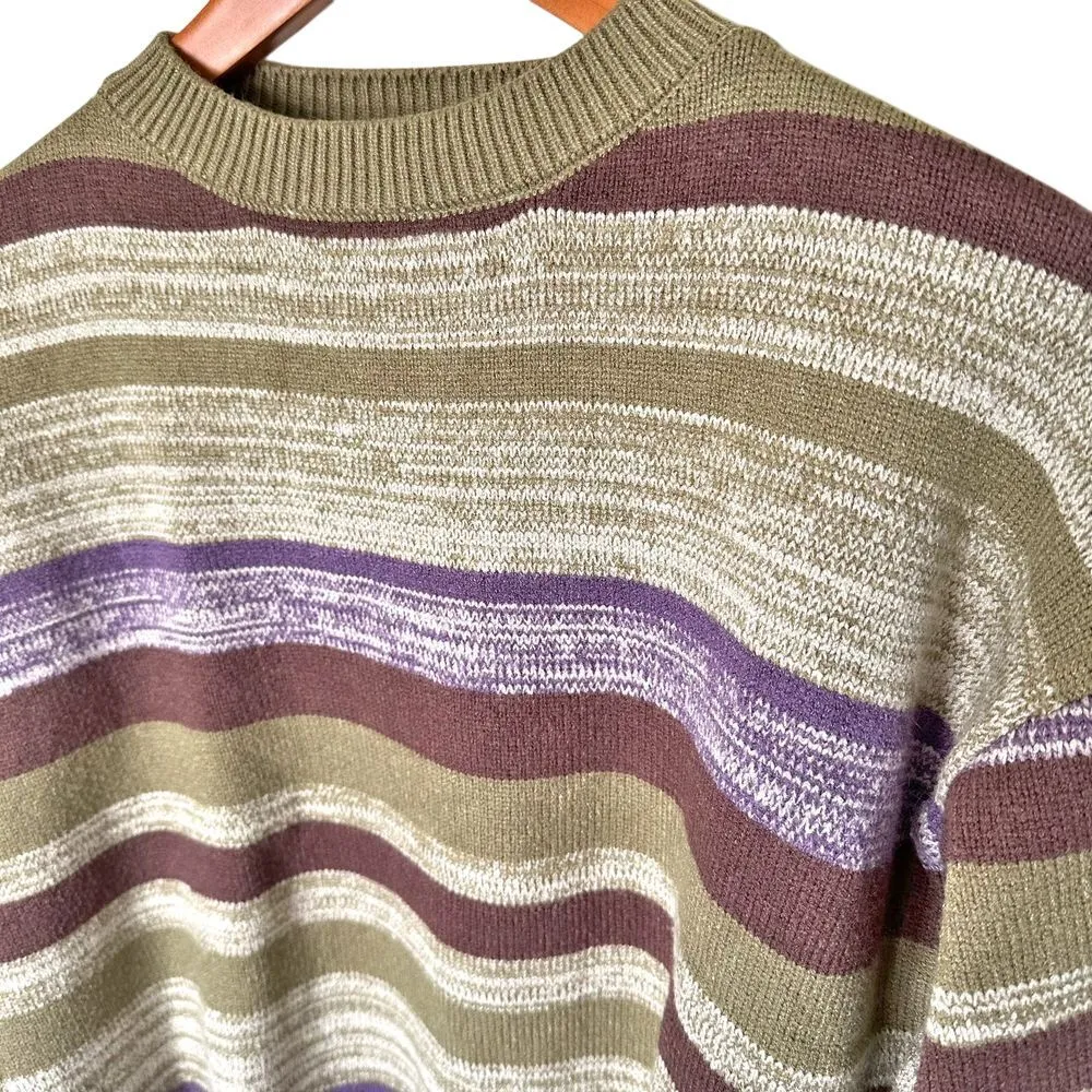 VTG Emmiol Womans Striped Crew Neck‎ Knit Sweater Small Pistachio Green Purple - Image 3