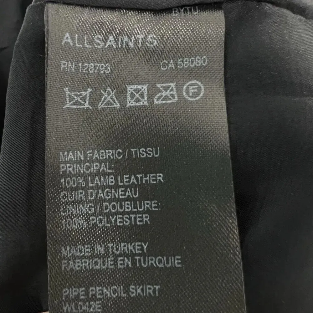 Allsaints Pipe Pencil Lamb Leather High Waisted Mini Skirt in Black Size US 8 - Image 12