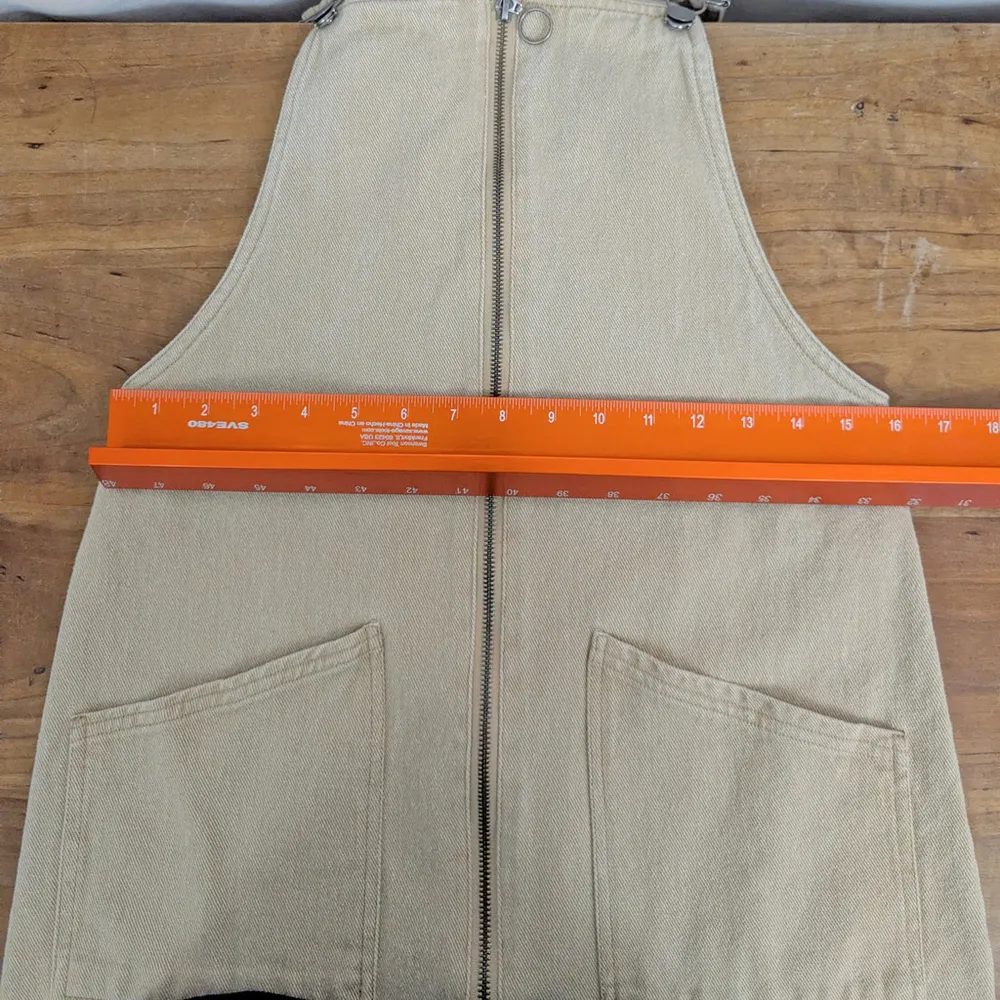 100% Cotton Twill Canvas Zip Up Overall Style Mini Dress Small - Image 4