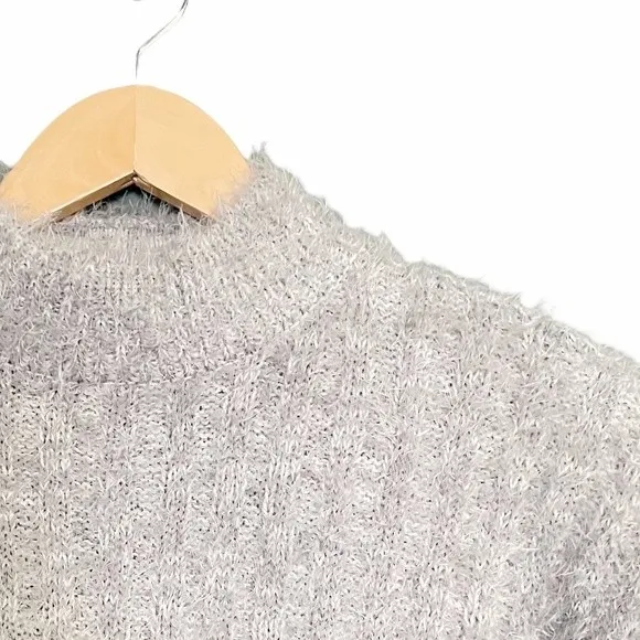 Candies Y2K Cropped Eyelash Sweater Light Gray Women’s Size Small Fluffy Cozy - Image 3