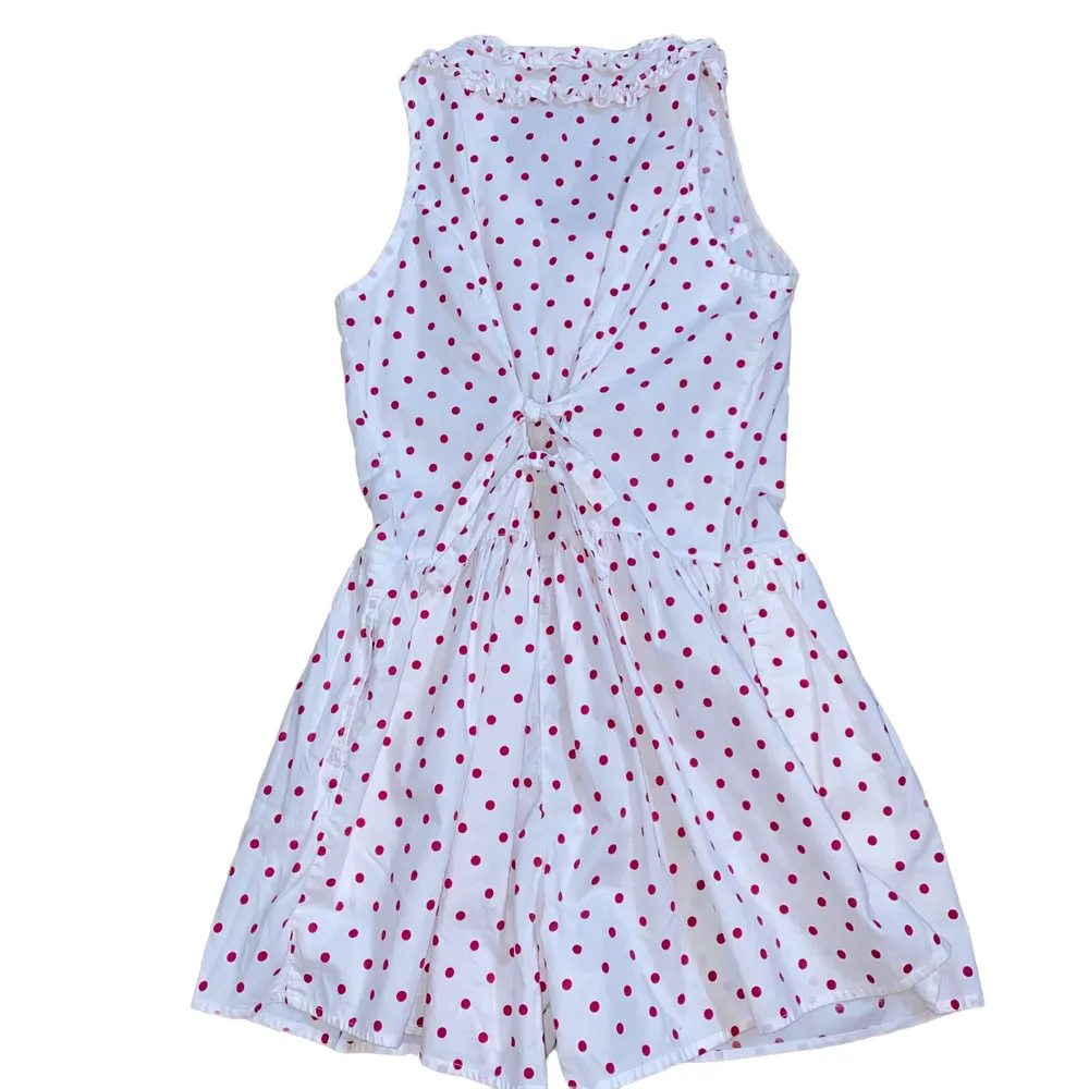 Vintage 90s Romper Corset Polka Dot Printed Ruffled Button Front, White & Red Size M - Image 6